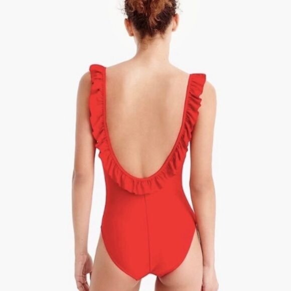 J Crew Ruffled Scoopback One piece Swimsuit in Mineral Pink NWT - Picture 3 of 6